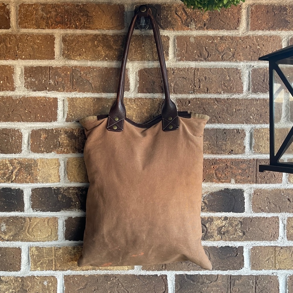WILL Leather Goods Tan Canvas Bag with Dark Brown Leather Patch - Picture 5 of 15